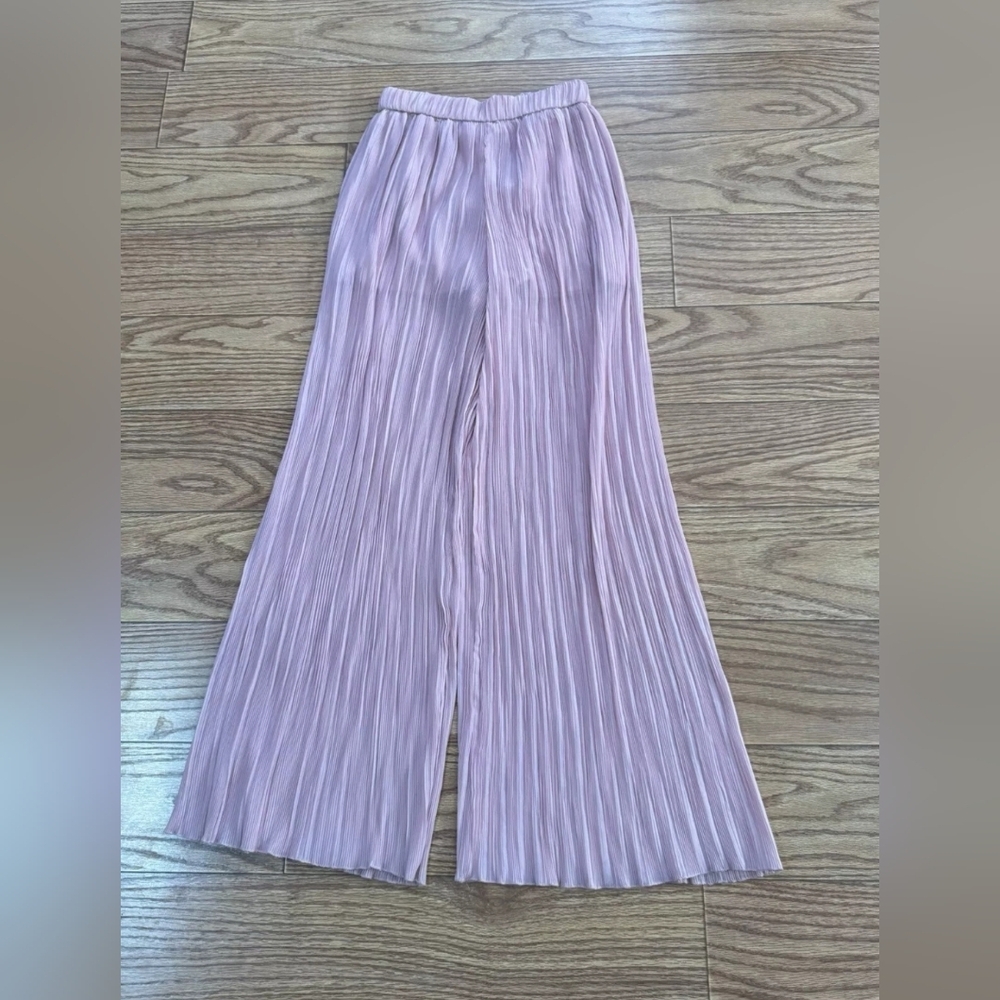 Zara Pink Pleated Wide Leg Palazzo Trousers Pants Size S